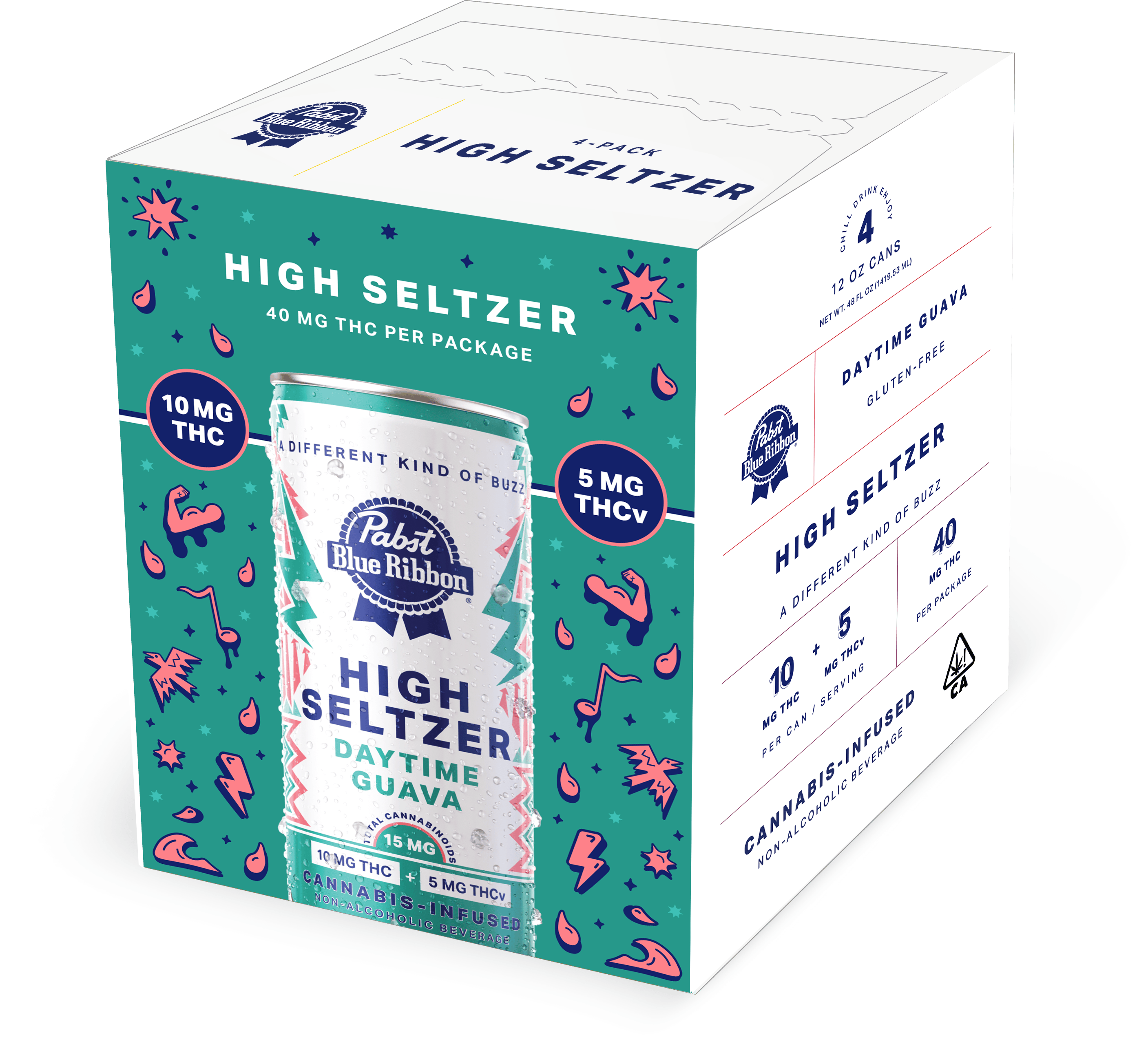 Pabst Blue Ribbon Infused Seltzer Daytime Guava 4pk 40mg THC 20mg THCv
