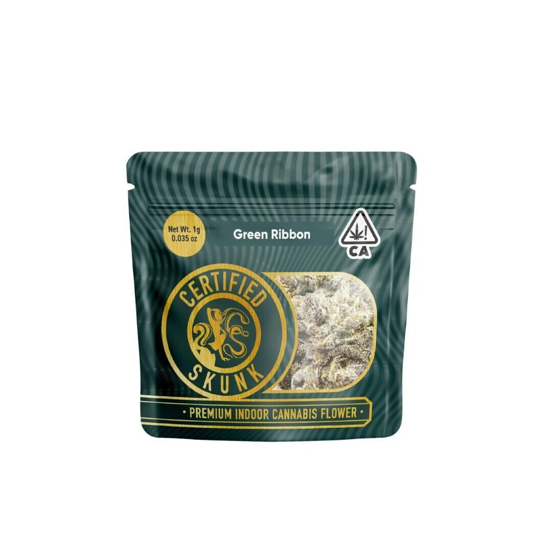 Certified Skunk Premium Indoor Flower Green Ribbon 1g at KOLAS Weed Dispensary & Delivery - Main Ave, Sacramento
