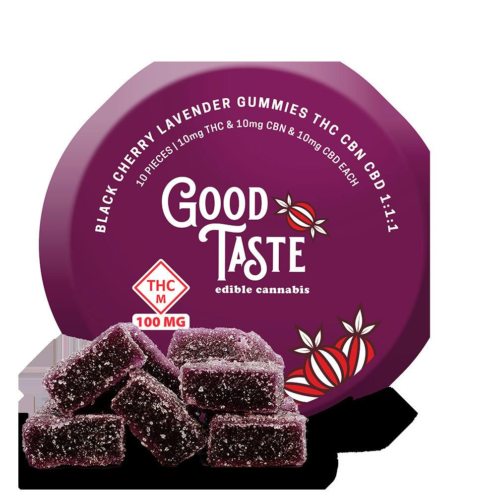 THC:CBN:CBD 1:1:1 BLACK CHERRY LAVENDER || 100MG {10PK} GUMMIES