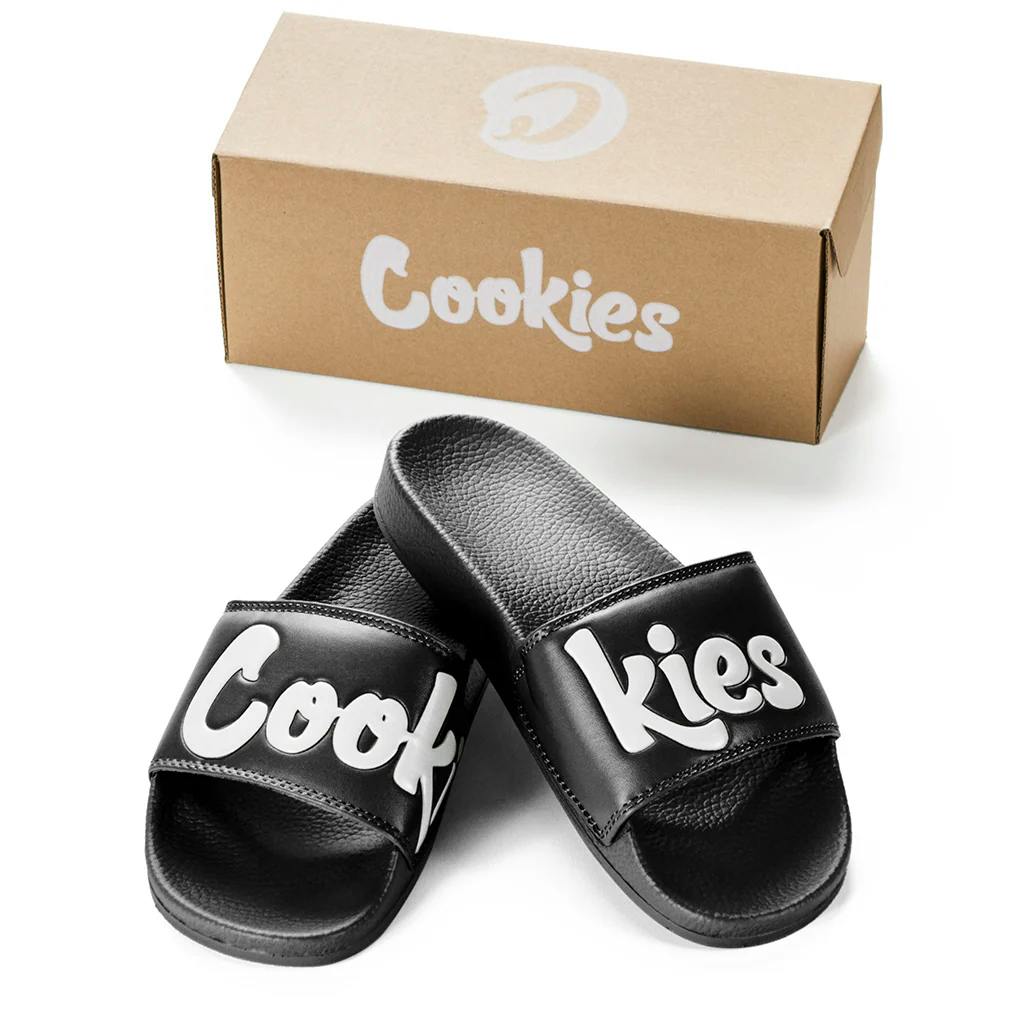 MEN'S 11 - (BLACK) - COOKIES ORIGINAL MINT LOGO FAUX LEATHER SLIDES