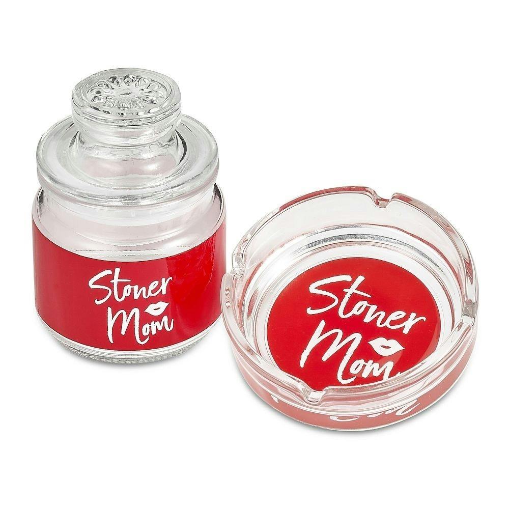 Glass Stash Jar and Ashtray Set - Red Stoner Mom