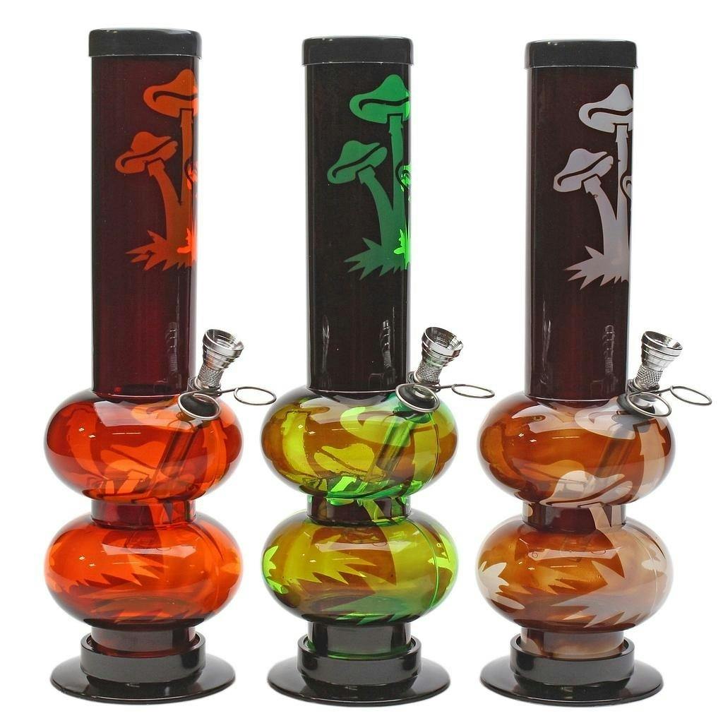 Pops - 12" Acrylic Bong Ice Catcher Double Bubble Base - Mushroom Patch