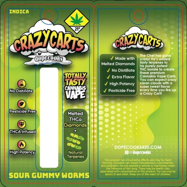 CA Sour Gummy Worms 1g Crazy Carts