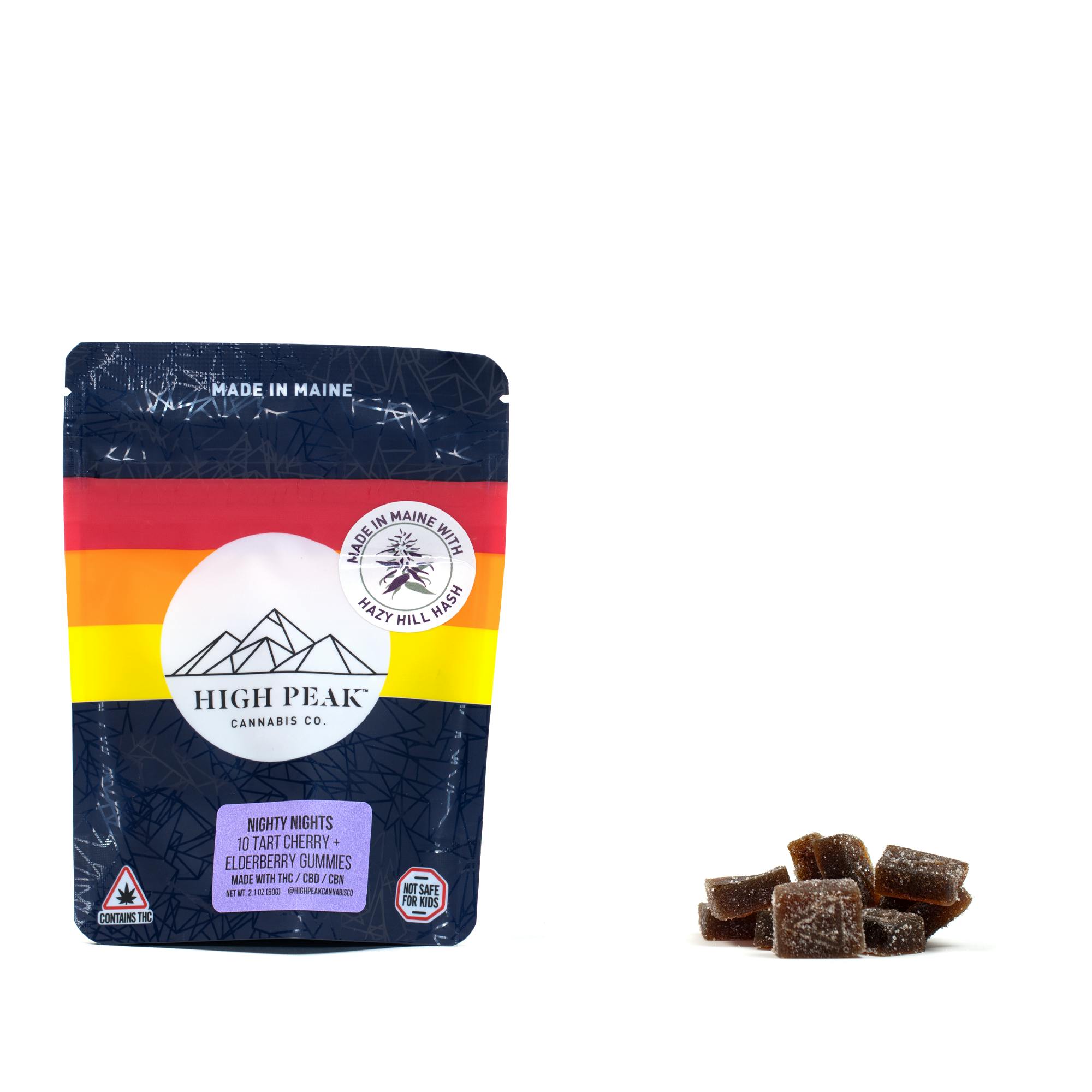 High Peak | Nighty Nights Low Dose | Tart Cherry Elderflower | Hash Rosin Gummies | Adult Use | 1...