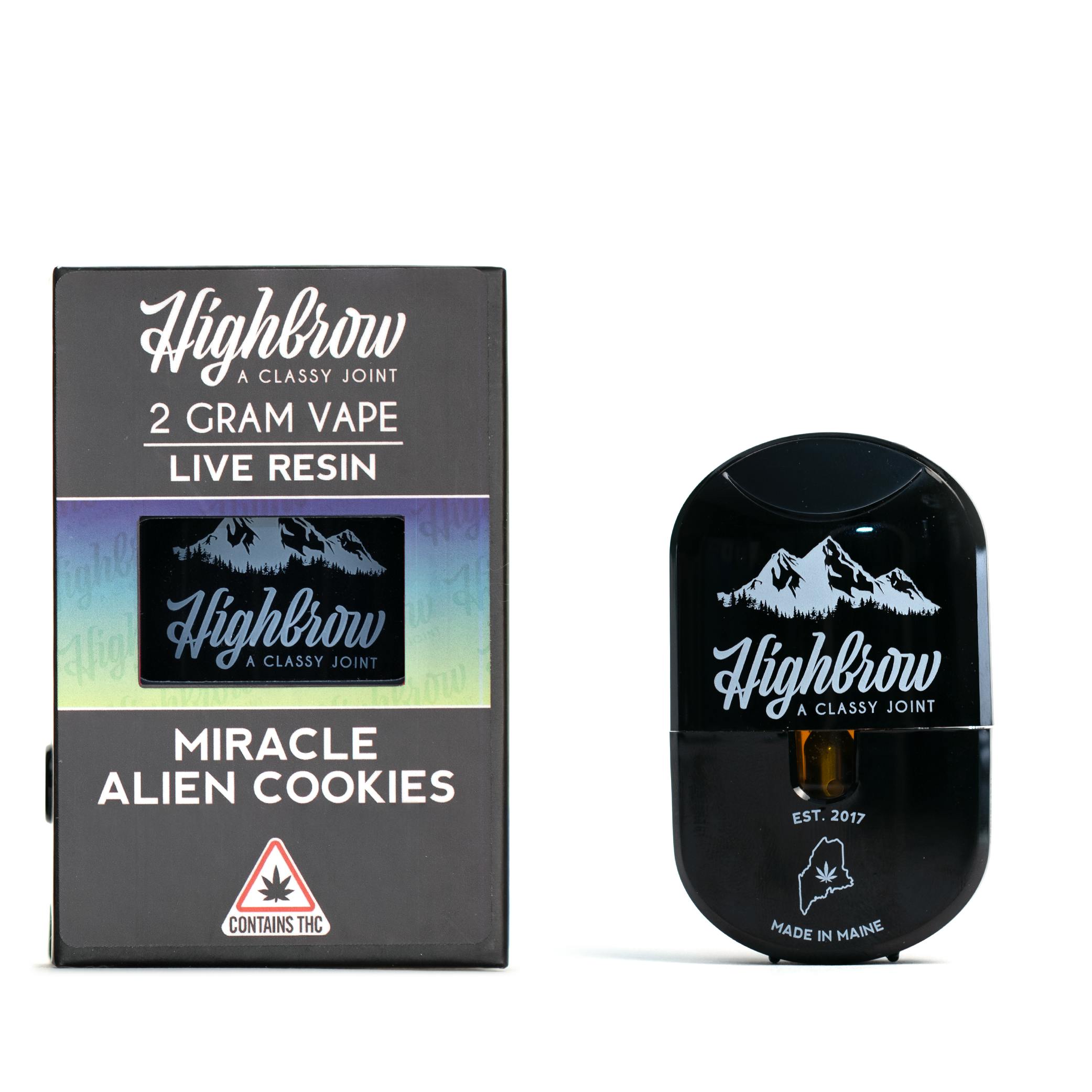 Highbrow | Miracle Alien Cookies | Live Resin | 2g Disposable Vape.