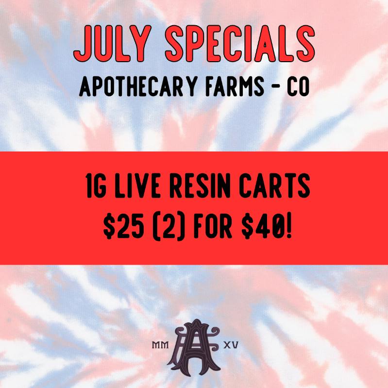 JULY STEALS: 1g Live Resin (Ambrosia) carts - $25ea / (2)$40