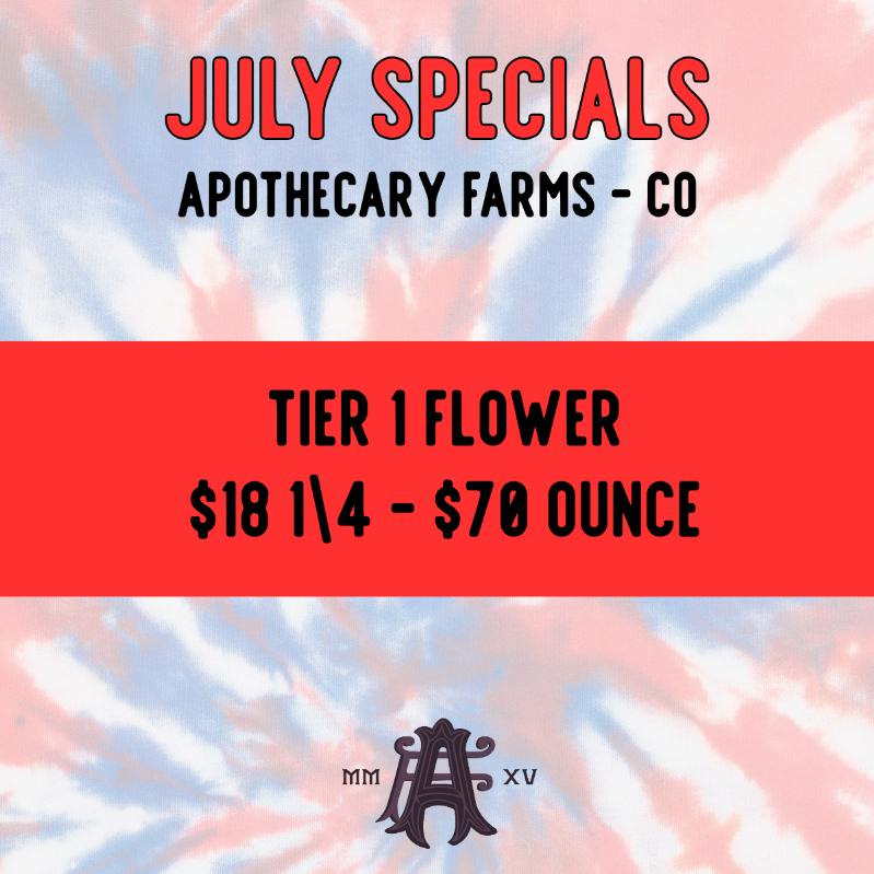 JULY STEALS: Tier 1 Flower - (7g)$18 - (1oz)$70 cannabis product