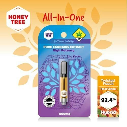 Honey Tree | Twisted Peach | Cartridge | Flavored High Potency Pure Cannabis Extract | 1g | Hybri...
