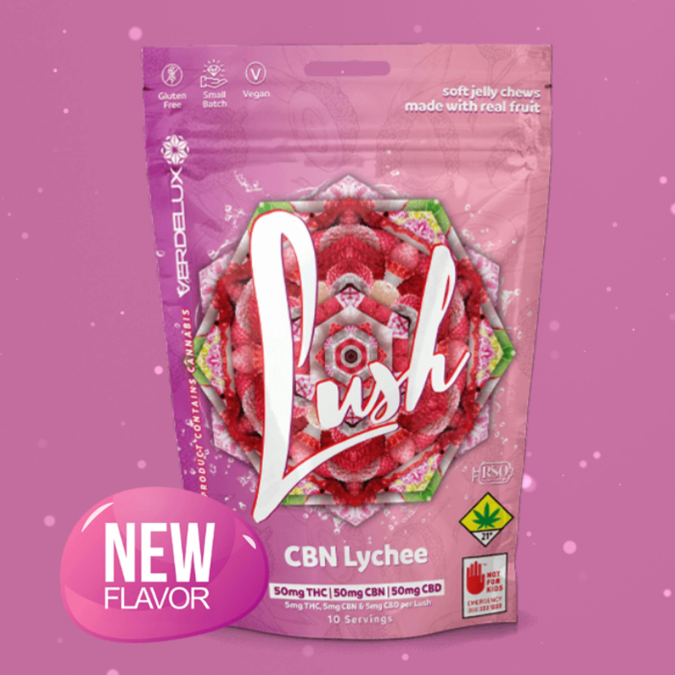 Lush Lychee 1:1:1 Soft Jelly Chews Gummies 10-Pack Edibles Verdelux | 50mg THC 50mg CBD 50mg CBN ...
