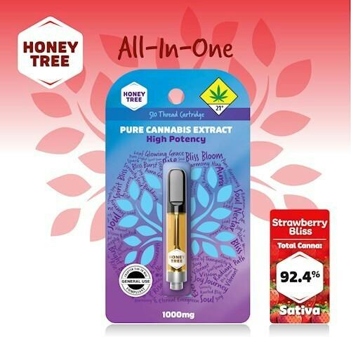Honey Tree | Strawberry Bliss | Cartridge | Flavored High Potency Pure Cannabis Extract | 1g | Sa...