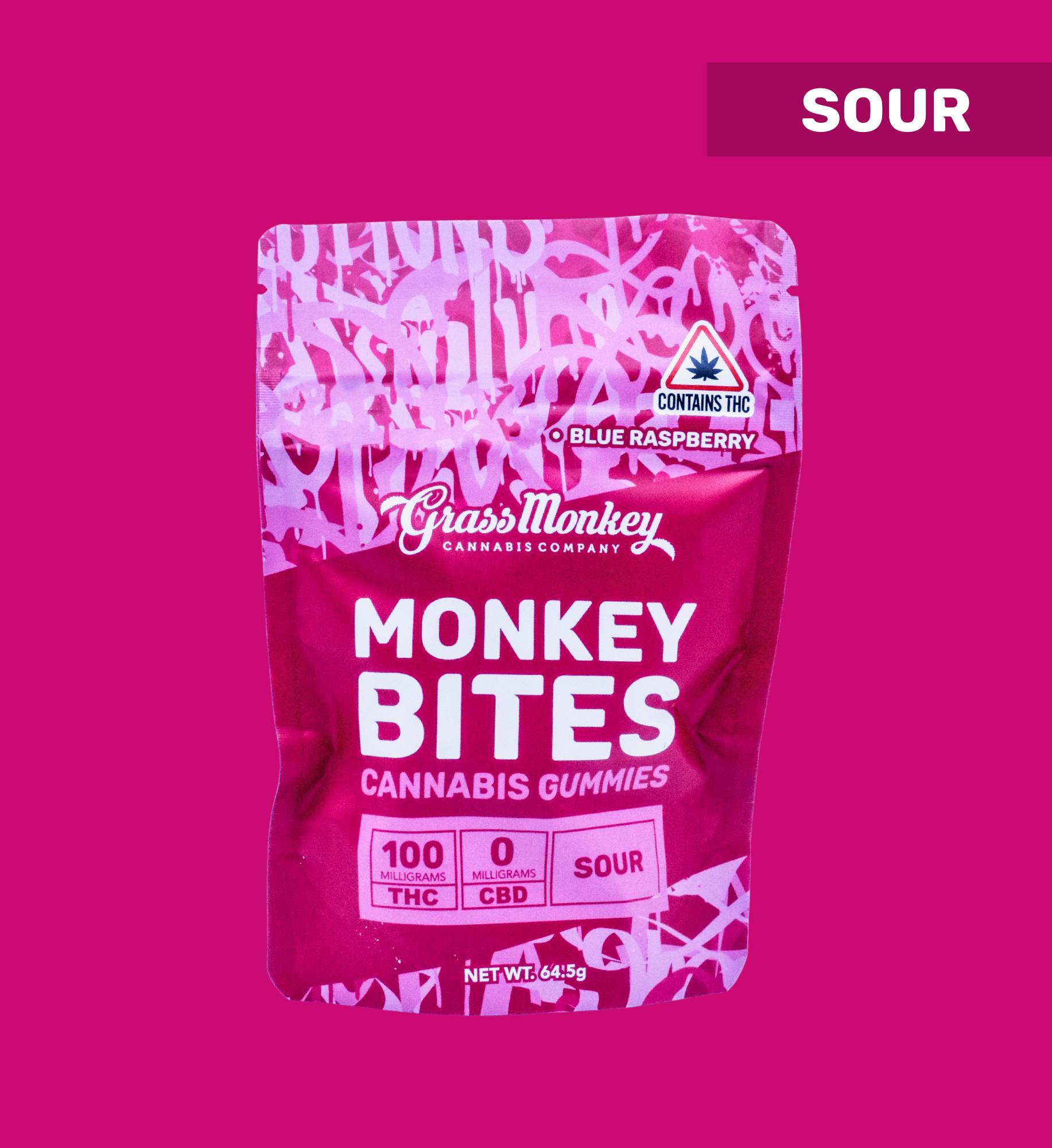 Monkey Bites - Sour Blue Raspberry - 100mg Distillate Gummies