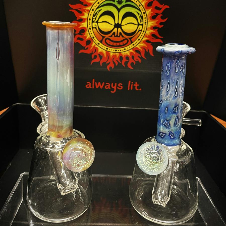 Fire Island Dichroic Millie Water Pipe with Colored Neck and Removable Downstem - BOTH