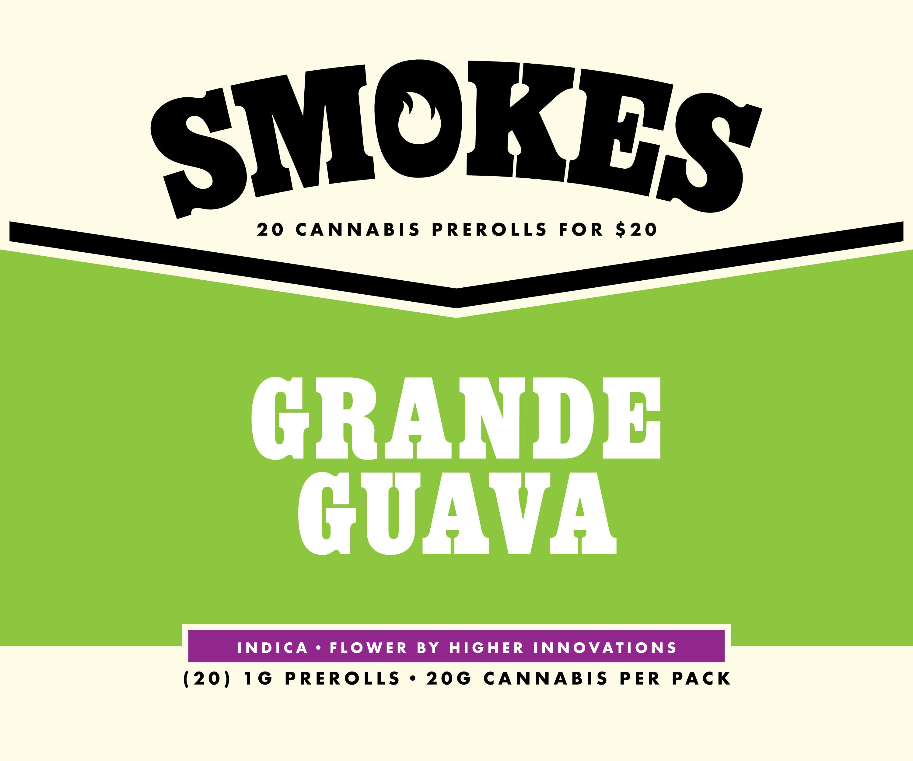 Smokes | Grande Guava | 20pk/1g Non Infused Prerolls
