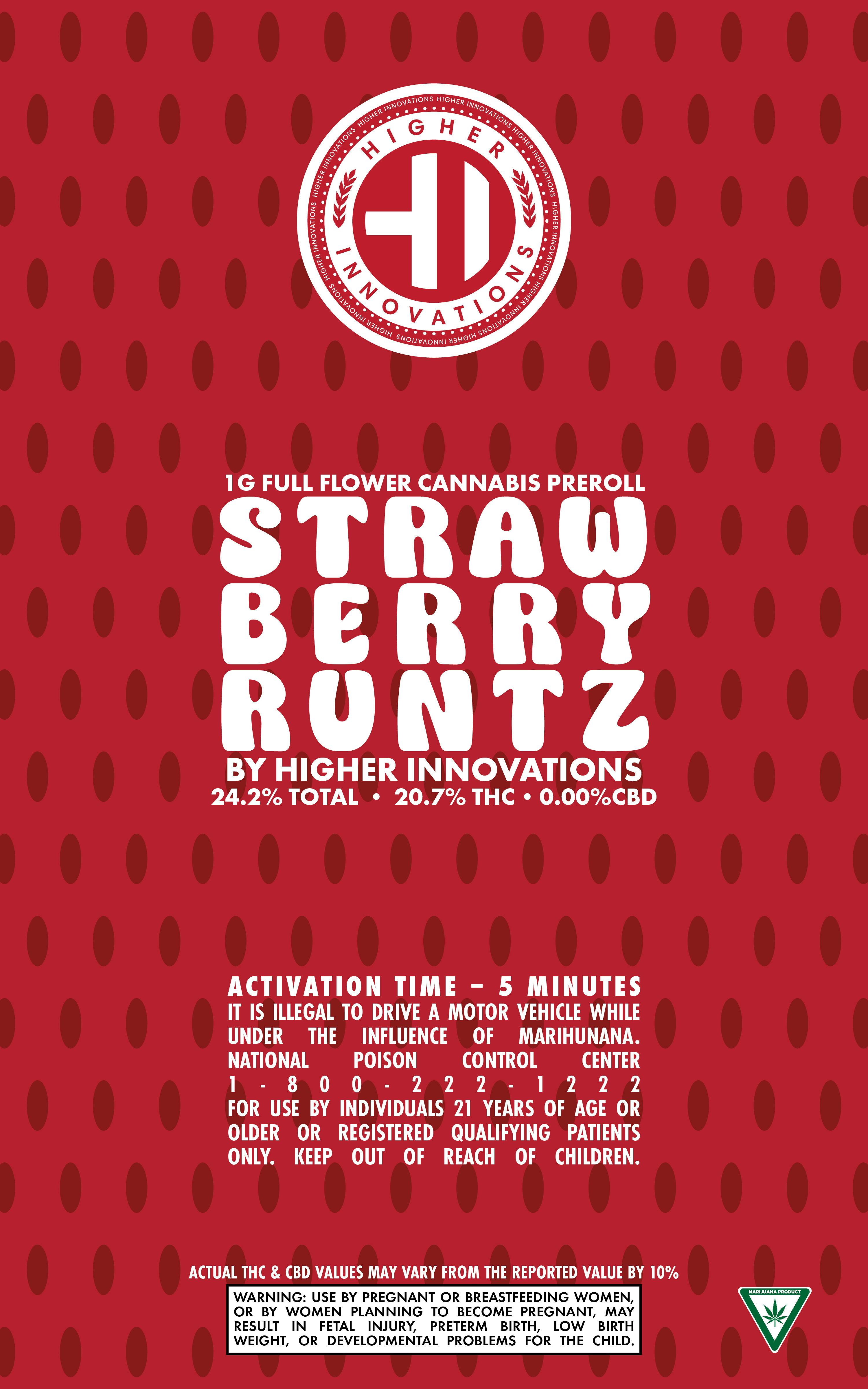 Higher Innovations | Strawberry Runtz | 1g Full Flower Preroll