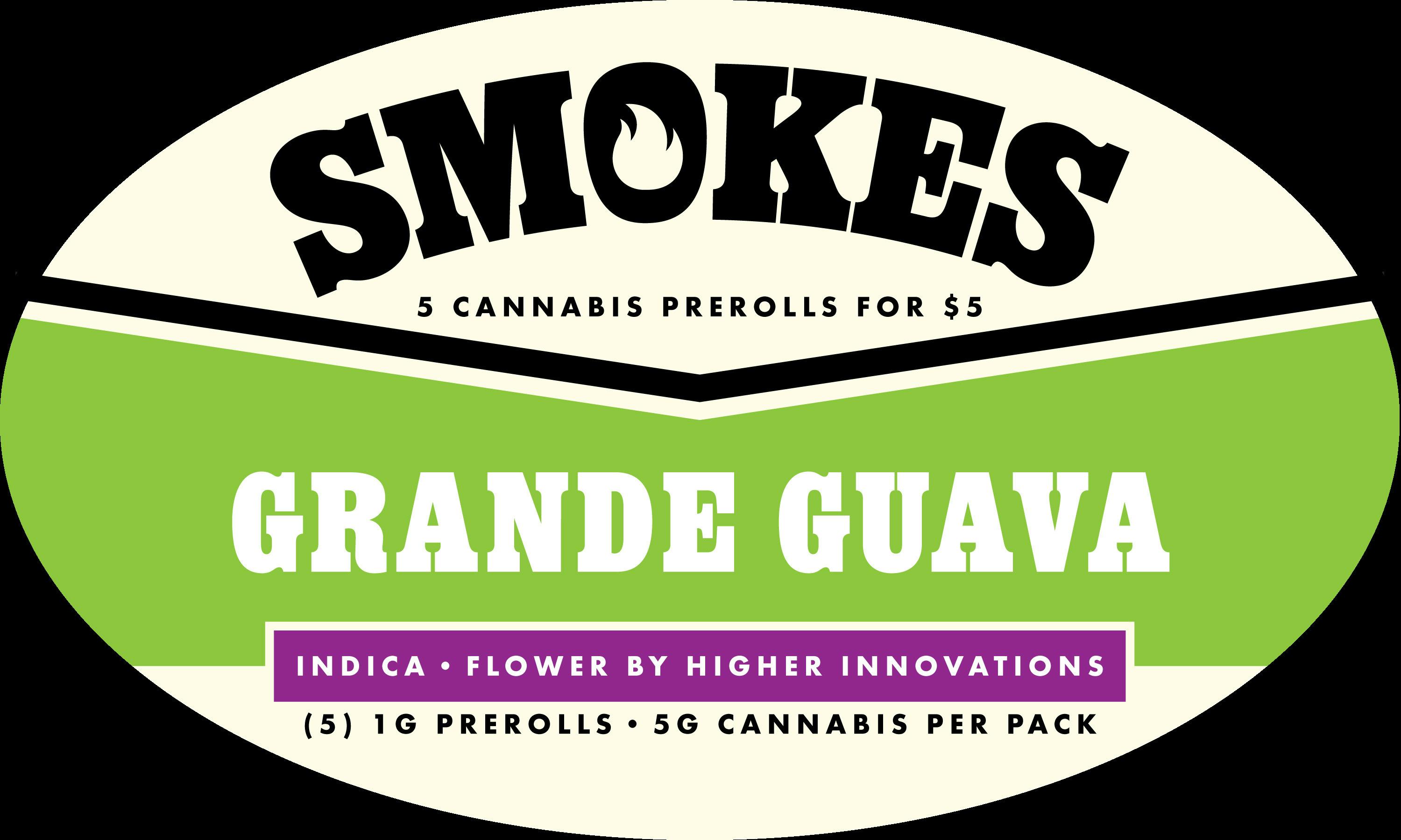 Smokes | Grande Guava | 5pk/1g Non Infused prerolls