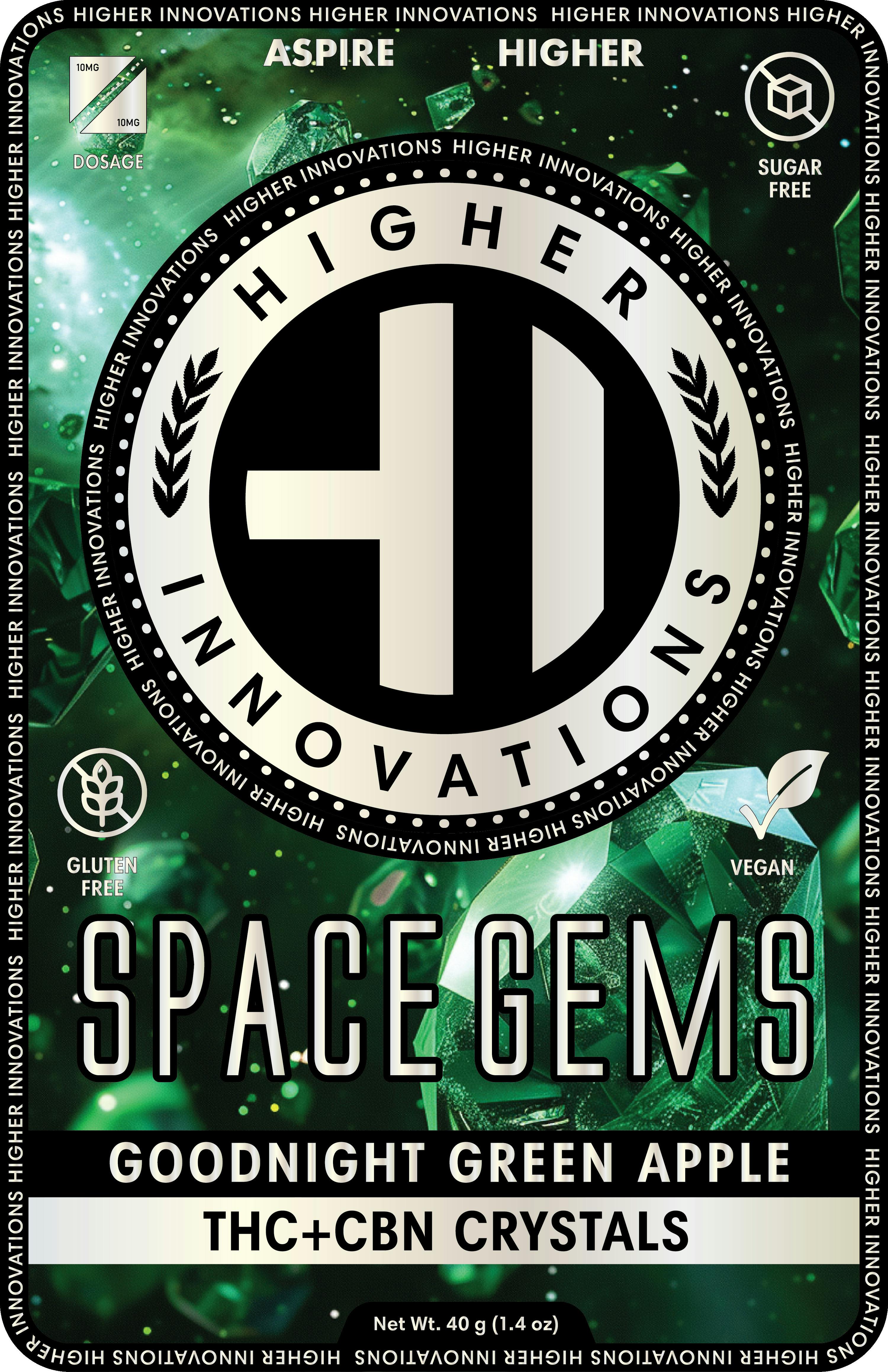 Higher Innovations | Goodnight Green Apple Space Gems | 2:1/PC THC:CBN 10pc Hard Candy
