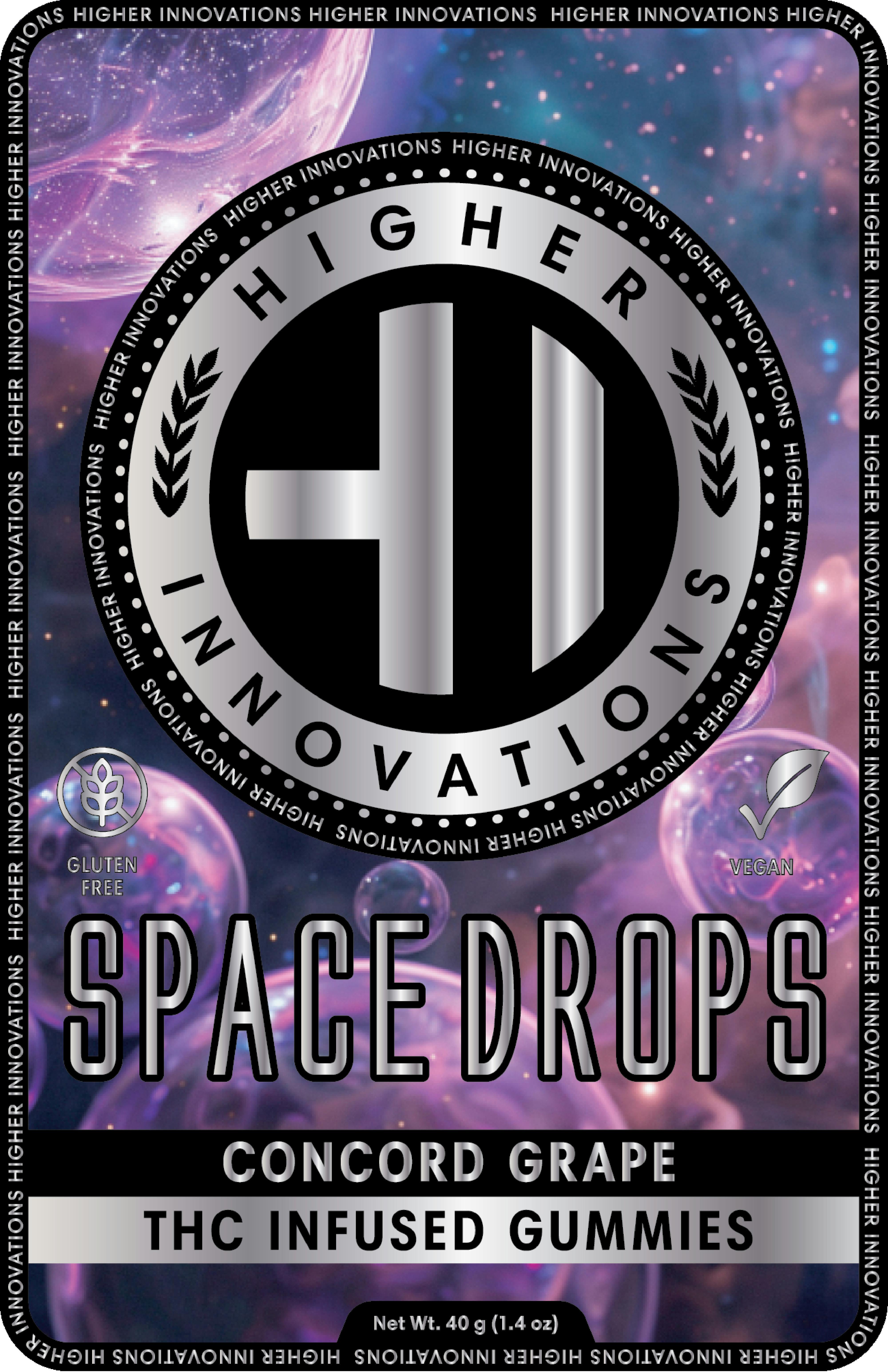 Higher Innovations | Concord Grape Space Drops | 200mg/10pc Gummies