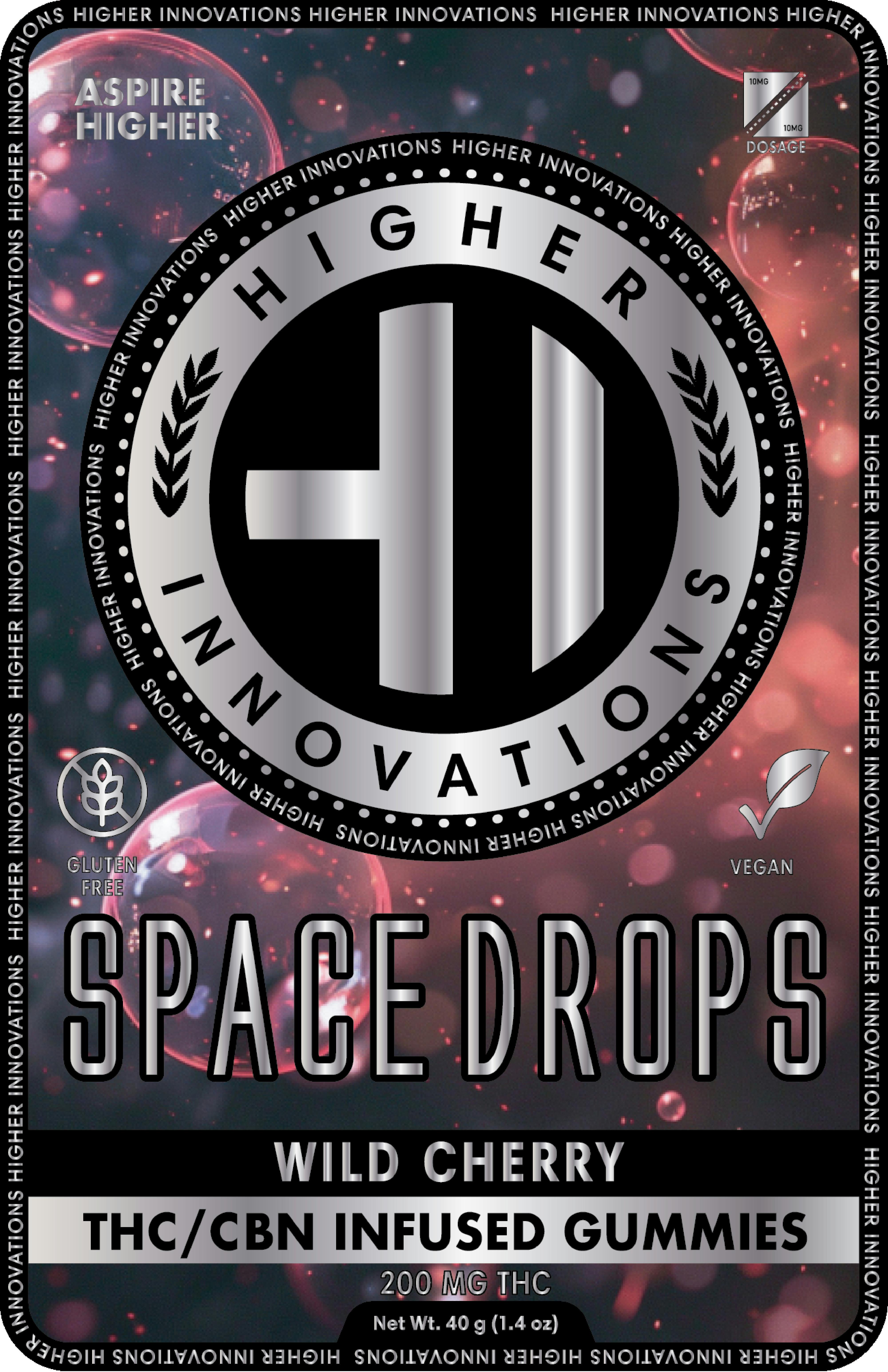 Higher Innovations | Wild Cherry Space Drops | 1:1 THC/CBD 200mg/10pc Gummies