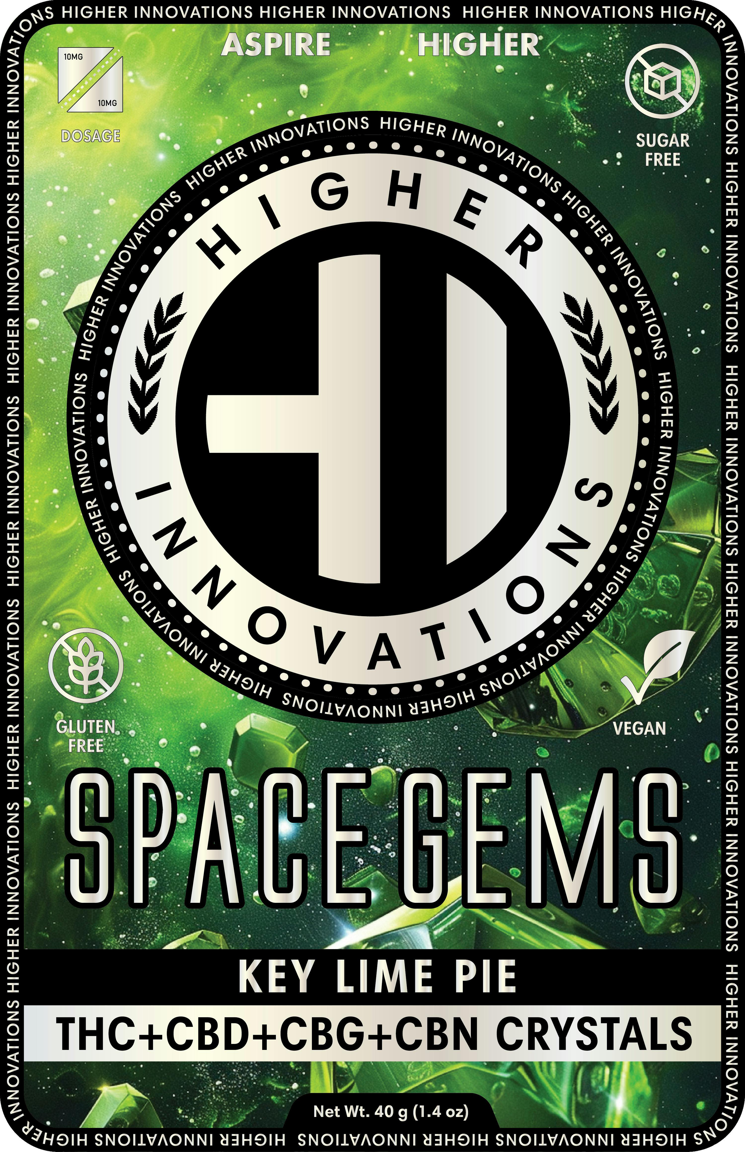 Higher Innovations | Key Lime Pie Space Gems | 2:1:1:1/PC THC:CBD:CBG:CBN 10pc Hard Candy