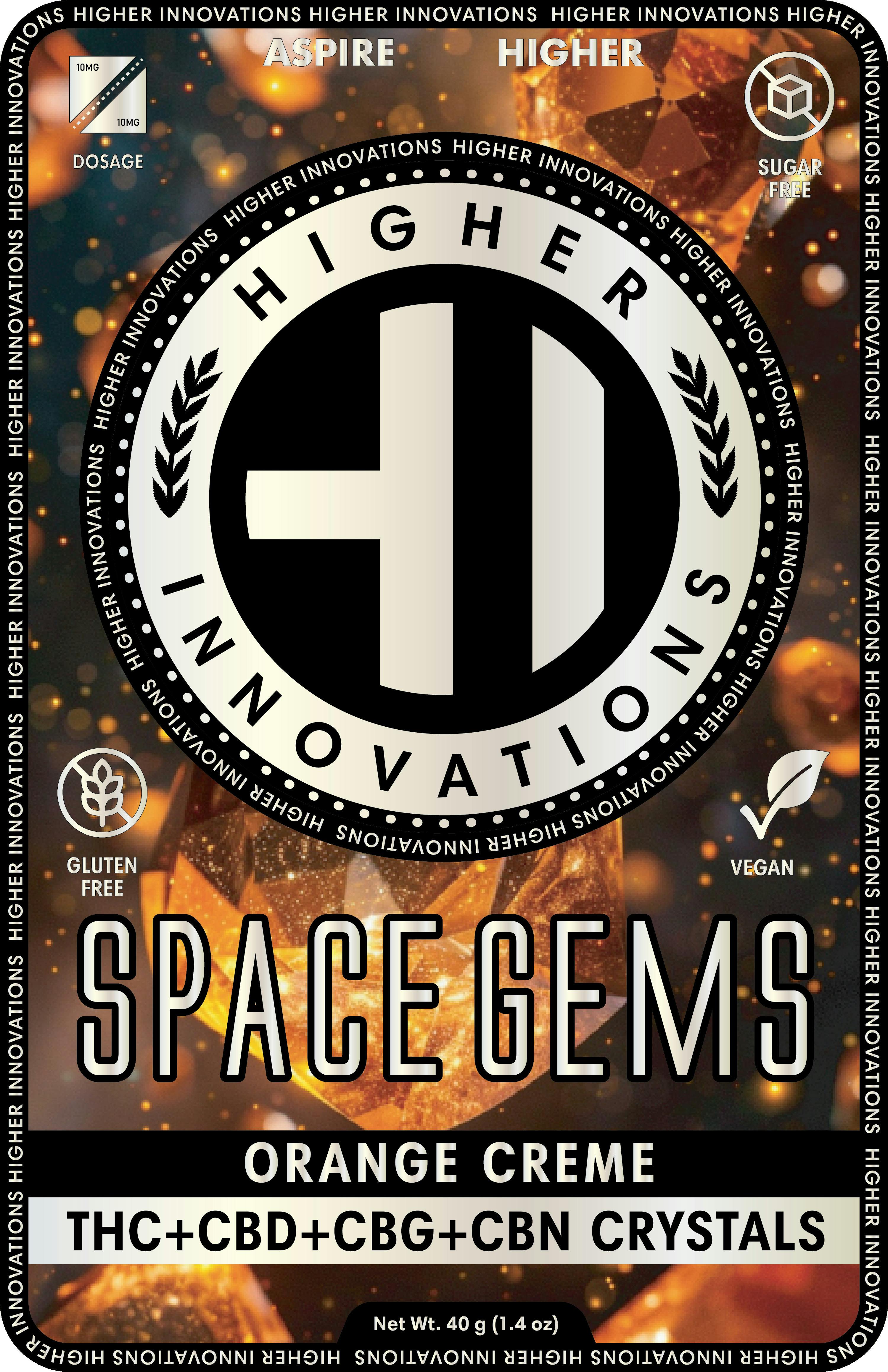Higher Innovations | Orange Creme Space Gems | 1:1:1:1/PC THC:CBD:CBG:CBN 10pc Hard Candy