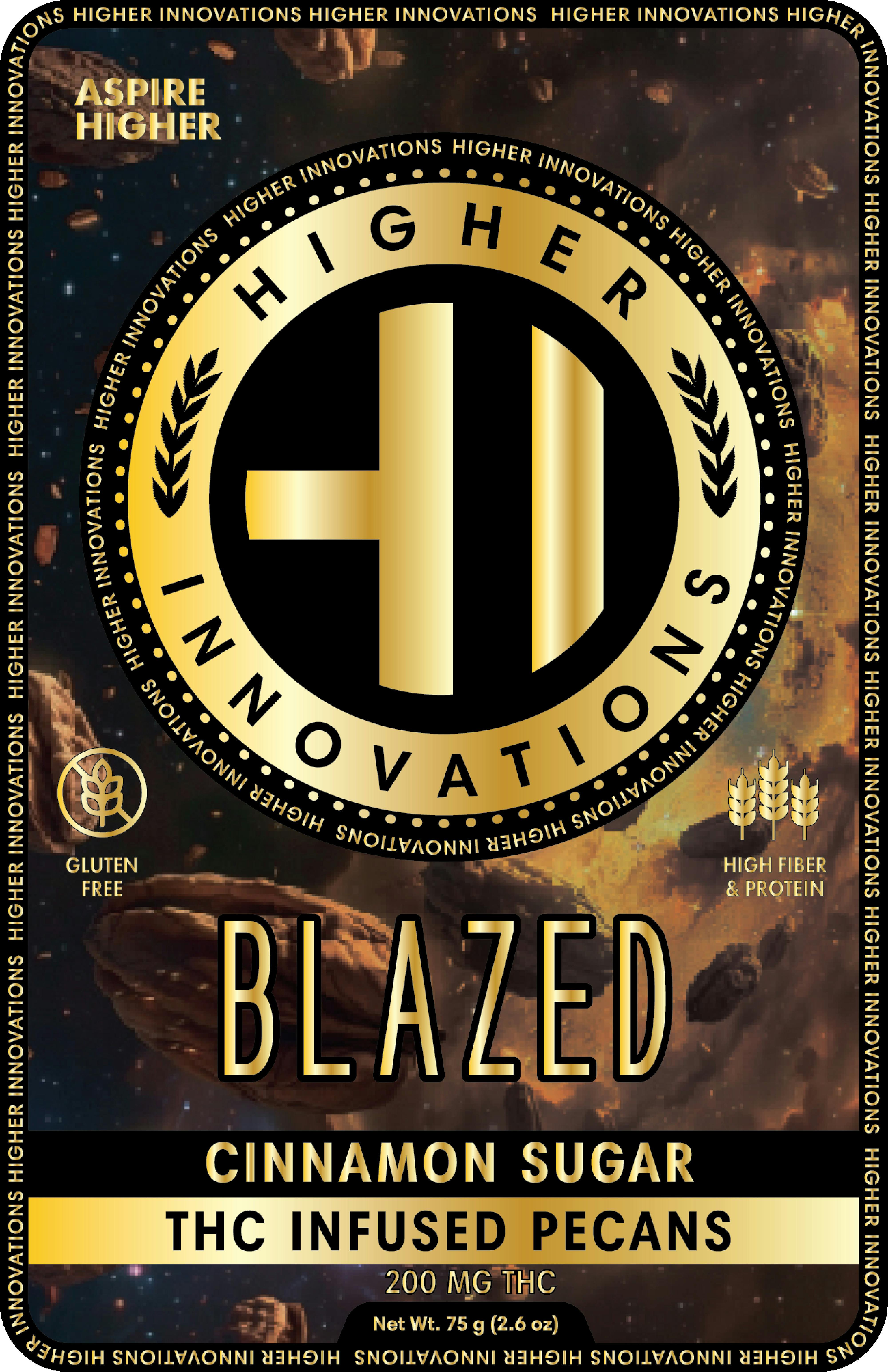 Higher Innovations | Blazed Cinnamon Sugar Pecans | 200mg/2.6oz Snack
