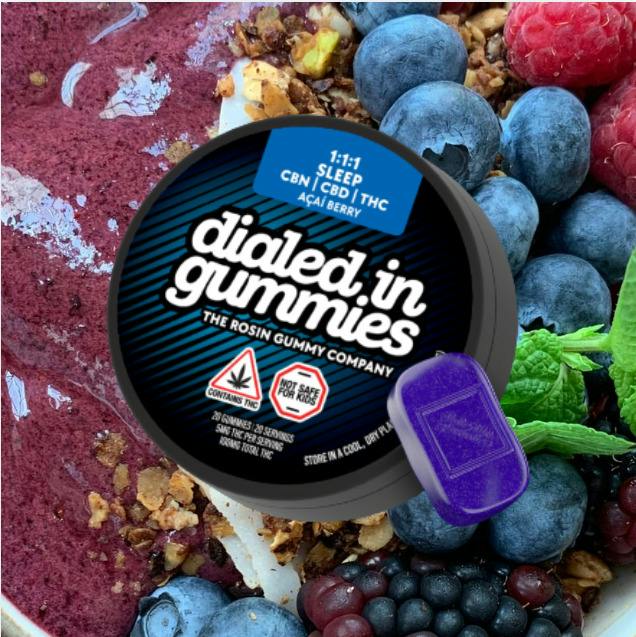 Acai Berry | 1:1:1 CBD:CBN:THC | Fast Acting Rosin Gummies | 100mg | Indica