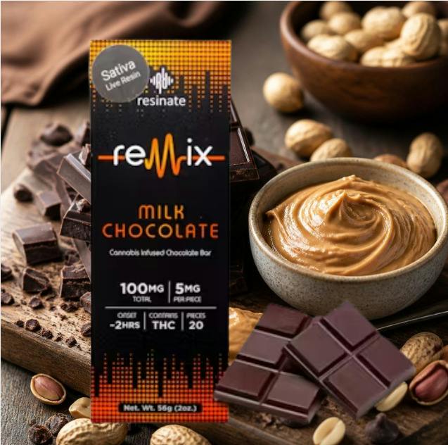 Milk Chocolate Peanut Butter Bar | Live Resin Chocolate Bar | 100mg | Sativa