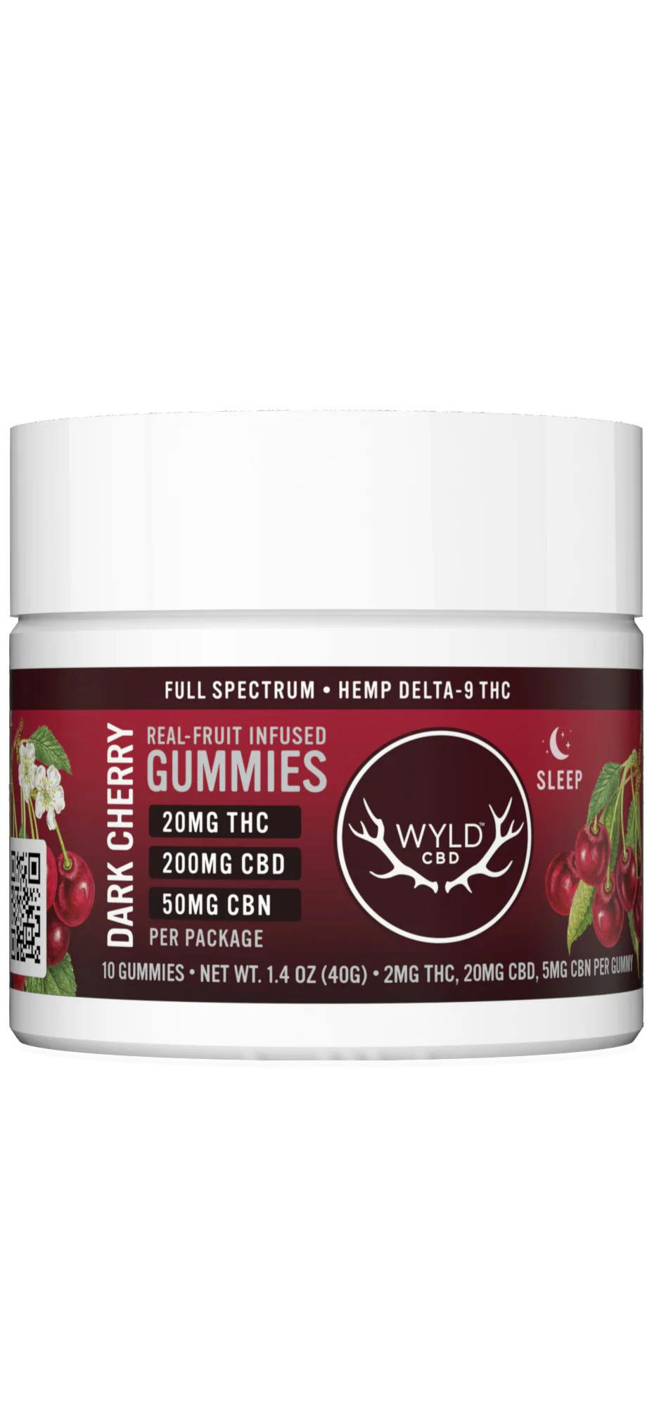 WYLD CBD | Hemp D9 THC Gummies | Dark Cherry w/CBD +CBN | 30pk | (2mg)