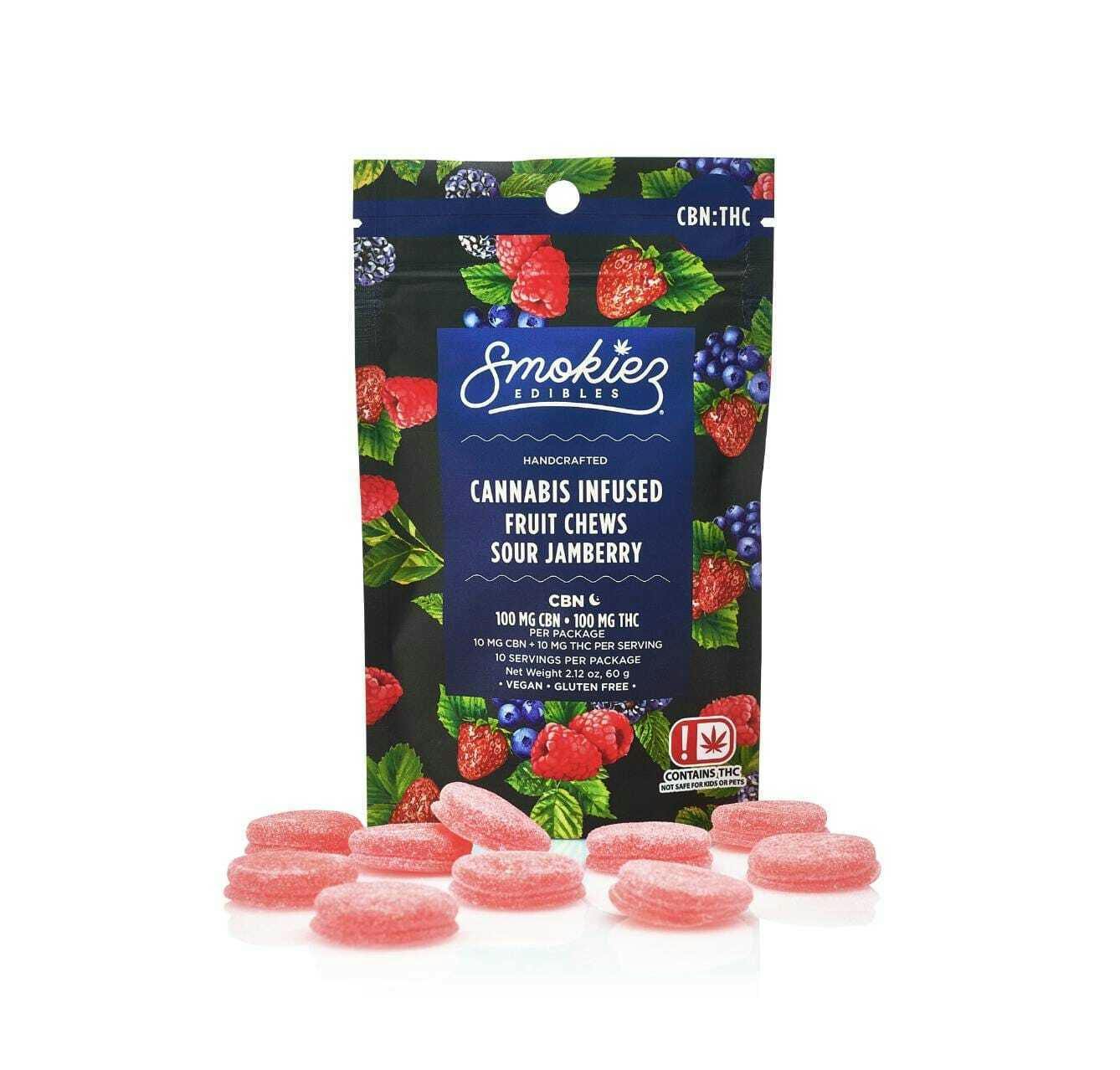 Sour Jamberry Fruit Chews CBN:THC 1:1 | 100mg | 10ct | 10mg/ea