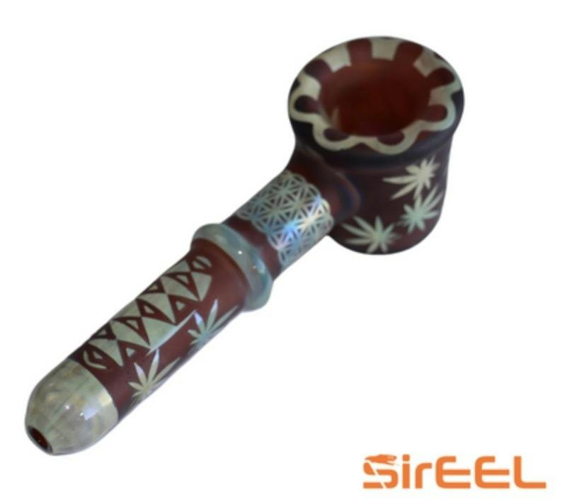 SirEEL Etched Leaf Cobb Hand Pipe - Brown