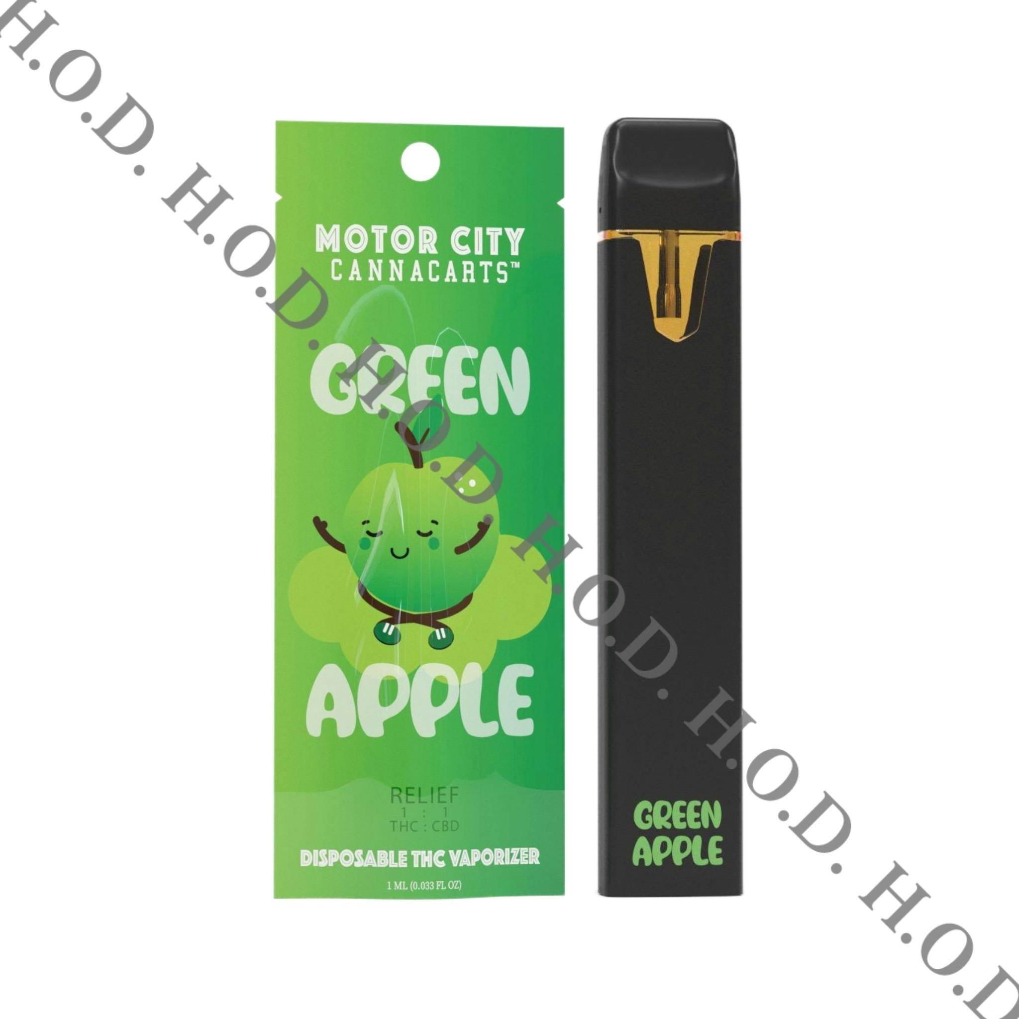 Motor City Cannacarts Green Apple 1:1 THC/CBD Disposable