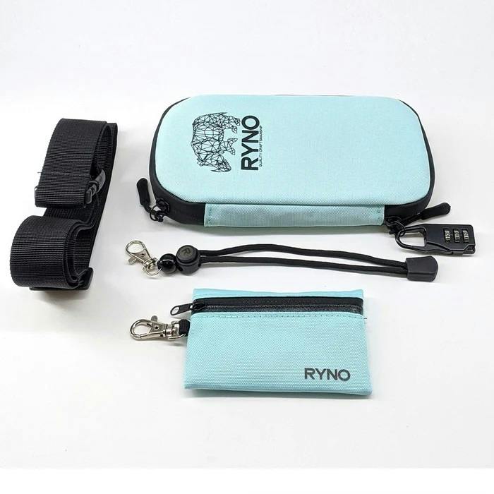 RYNO Smell Proof Bag W/Combo Lock + Shoulder & Wrist Straps Seafoam Blue