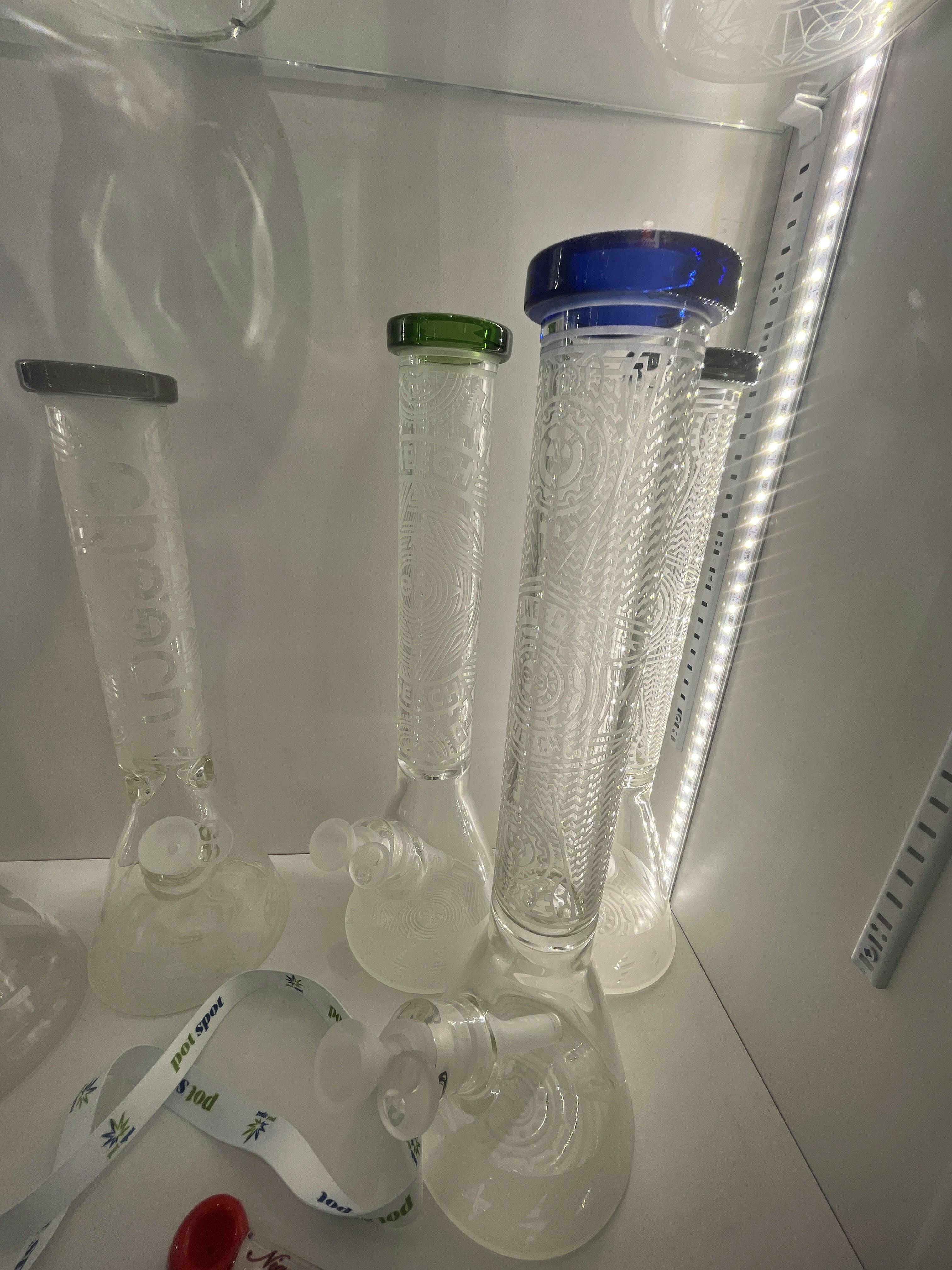 Cheech Plain Frosted Glass Assorted colours, grey hexagon, black asteroid, green OG bong