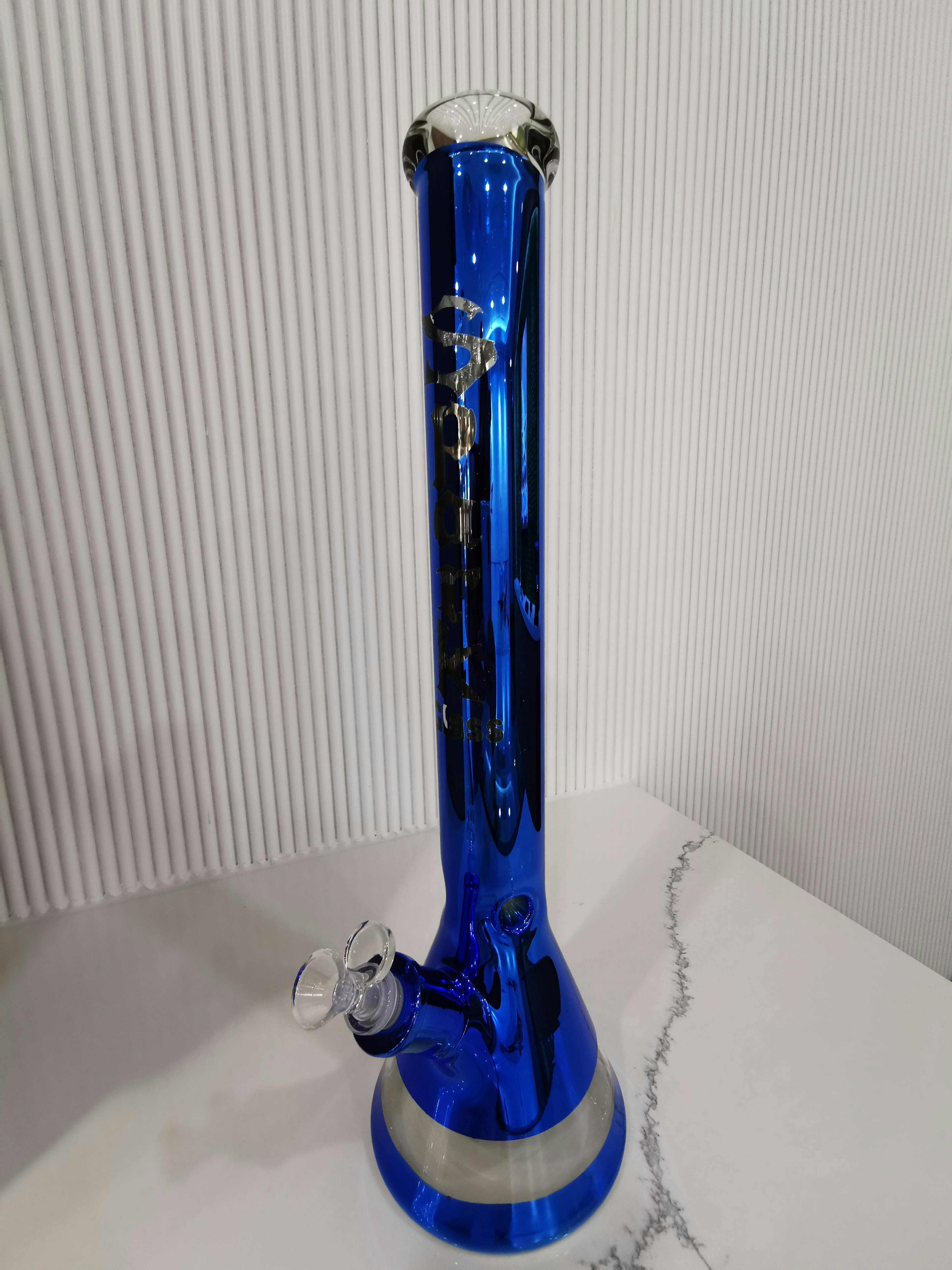 Spark Glass Metallic, Damascus, weed leaf, glow in the dark print 7mm Beaker Bong