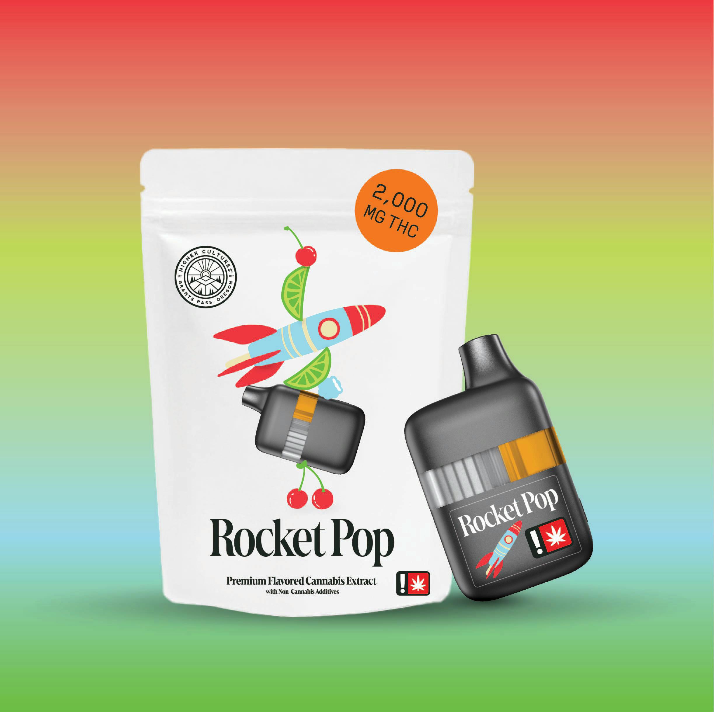 Cartridge: Cartridge ~ Higher Cultures ~ 2g+ All-in-One ~ Flavored Distillate ~ Sativa ~ RocketPop