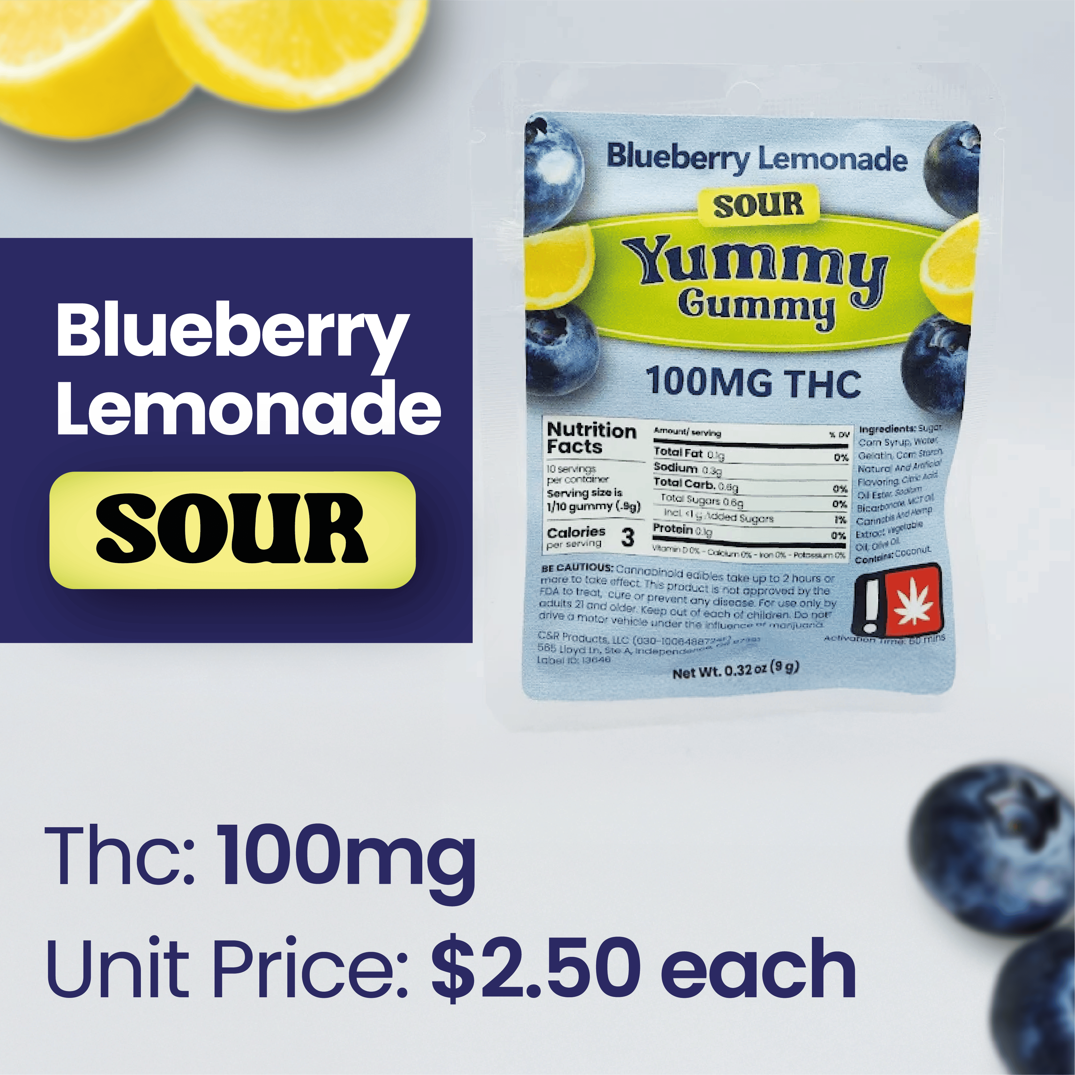 Gummy - TF - Yummy Gummy - 100mg 1pc - Sour Blue Raspberry at Today's Herbal Choice Tillamook