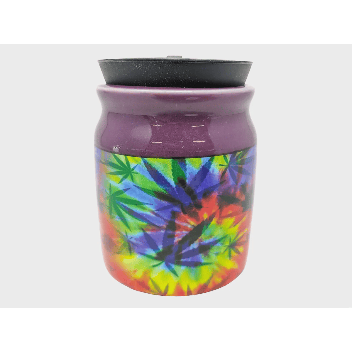 Stash Jar - TF - Ceramic Jar w/Rubber Lid - Tie Dye w/Pot Leafs