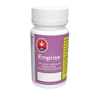 Emprise Canada - 1 000 THC + 1 000 CBD Softgels - 100 caps