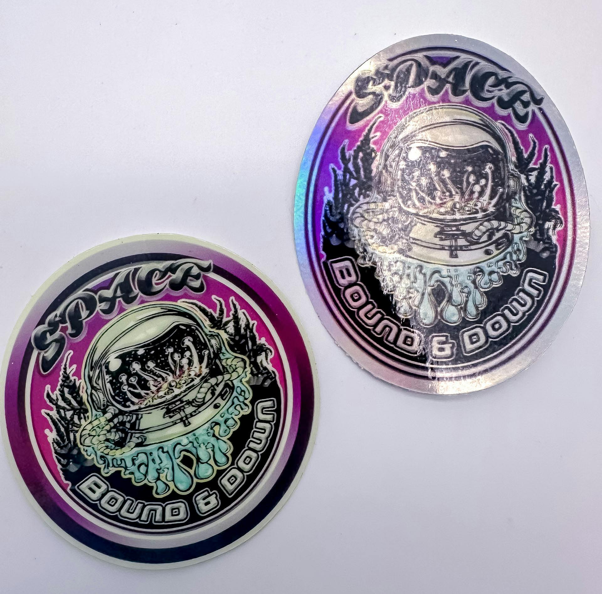 SPACE BOUND & DOWN STICKERS