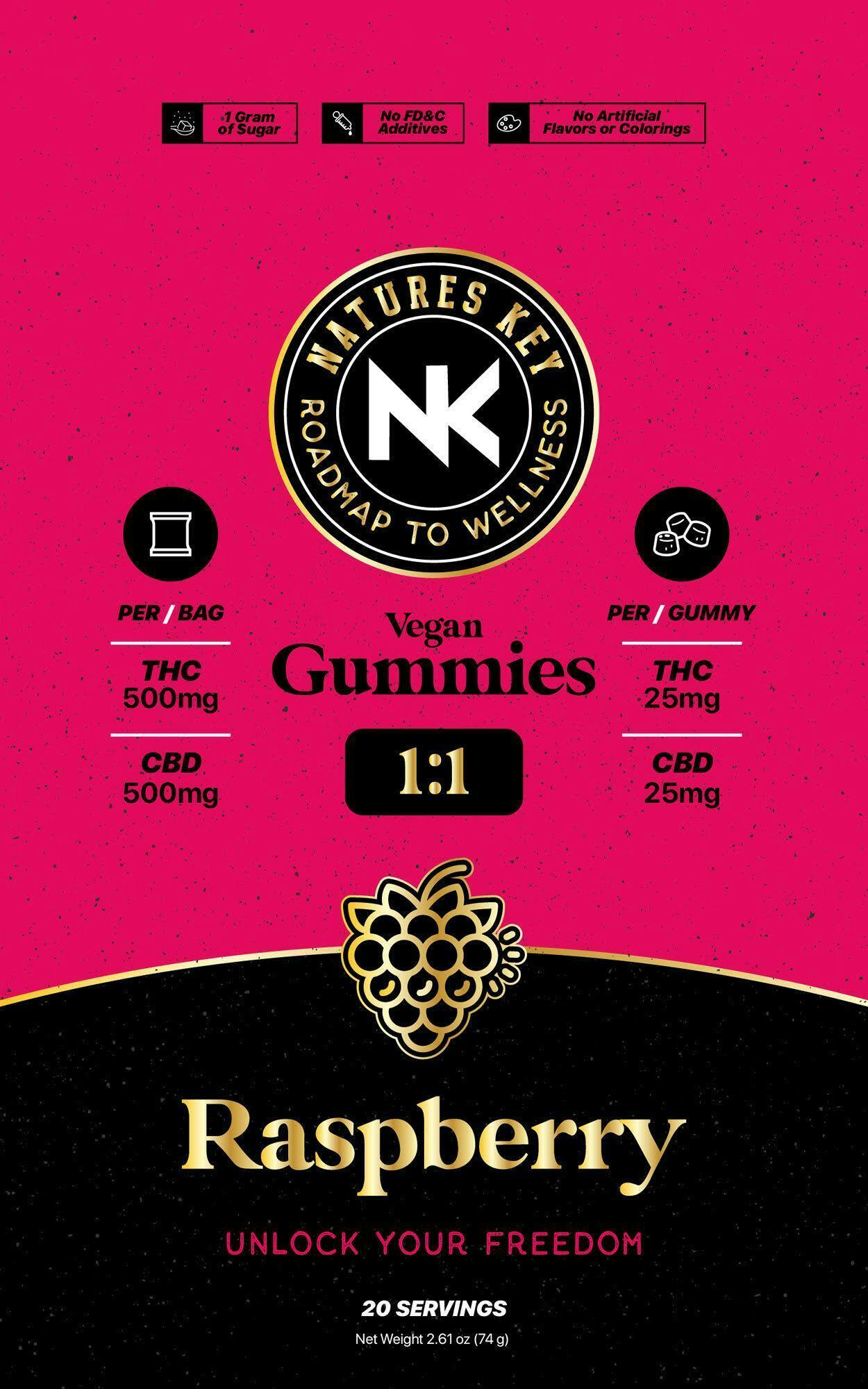 Raspberry | 1:1 | 500MG CBD | 500mg THC | Vegan Gummies