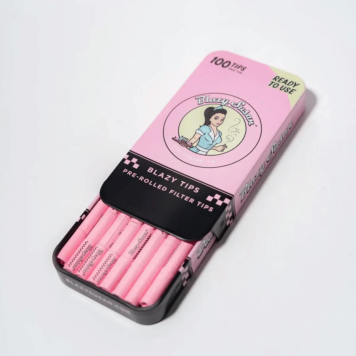 BLAZY SUSAN - BLAZY SUSAN PRE-ROLLED TIPS 100 COUNT PINK TIN - BLAZY SUSAN PRE-ROLLED TIPS 100 CO... at The Higher Path Dispensary and Delivery