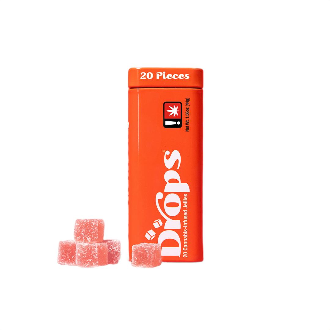 *discontinued* Strawberry "Drops" Jellies | 20pc 200mg 1:1:2 (THC:CBG:THCV) (Live Hash Rosin) | D...