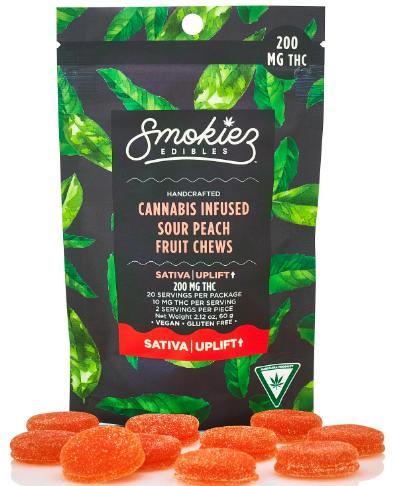 SOUR PEACH (SATIVA) | SMOKIEZ | FRUIT CHEWS | 200mg by Smokiez Edibles