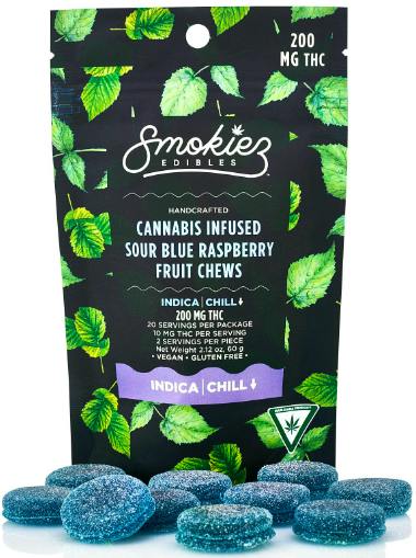 SOUR BLUE RASPBERRY (Indica) | SMOKIEZ | FRUIT CHEWS | 200mg by Smokiez Edibles