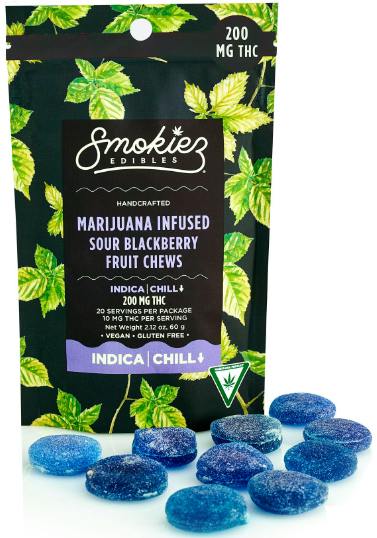 SOUR BLACKBERRY (INDICA) | SMOKIEZ | SOUR BLACKBERRY FRUIT CHEWS | 200mg by Smokiez Edibles