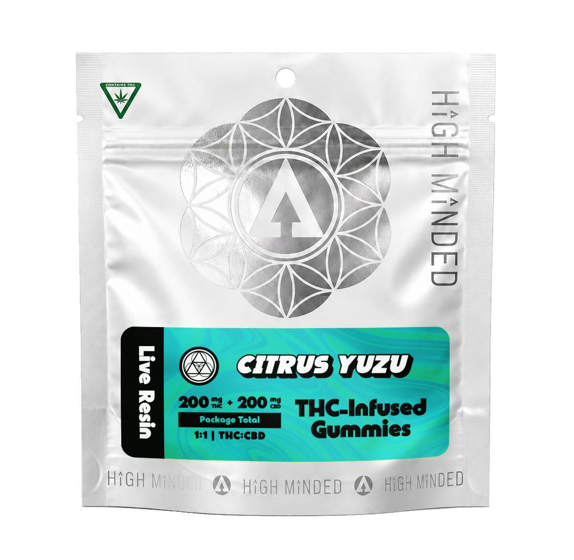 High Minded - Gummies - 200mg Live Resin - Citrus Yuzu - 1:1 THC:CBD - Restore