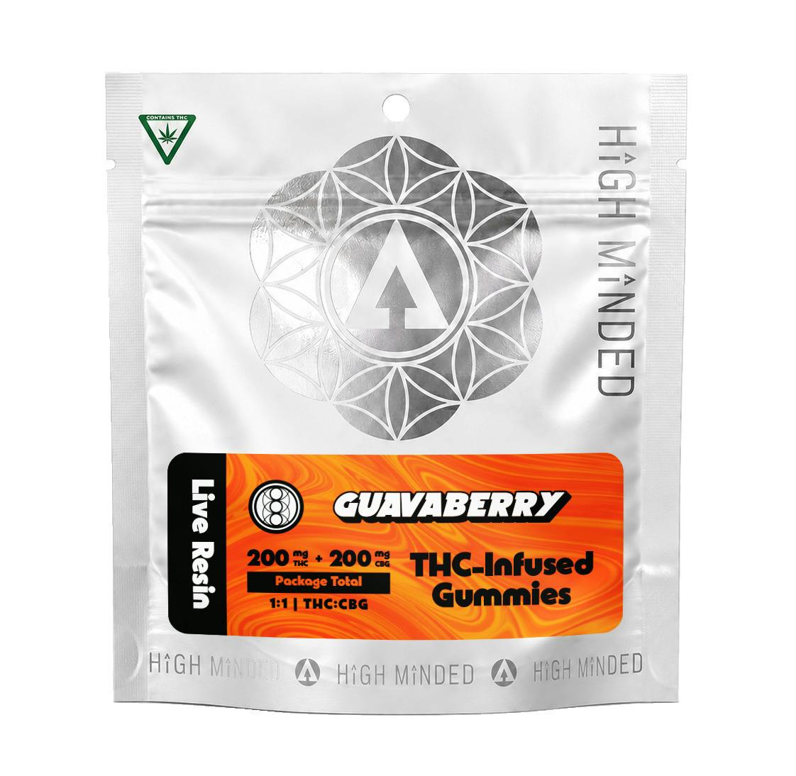High Minded - Gummies - 200mg Live Resin - Guavaberry - 1:1 THC:CBG - Focus