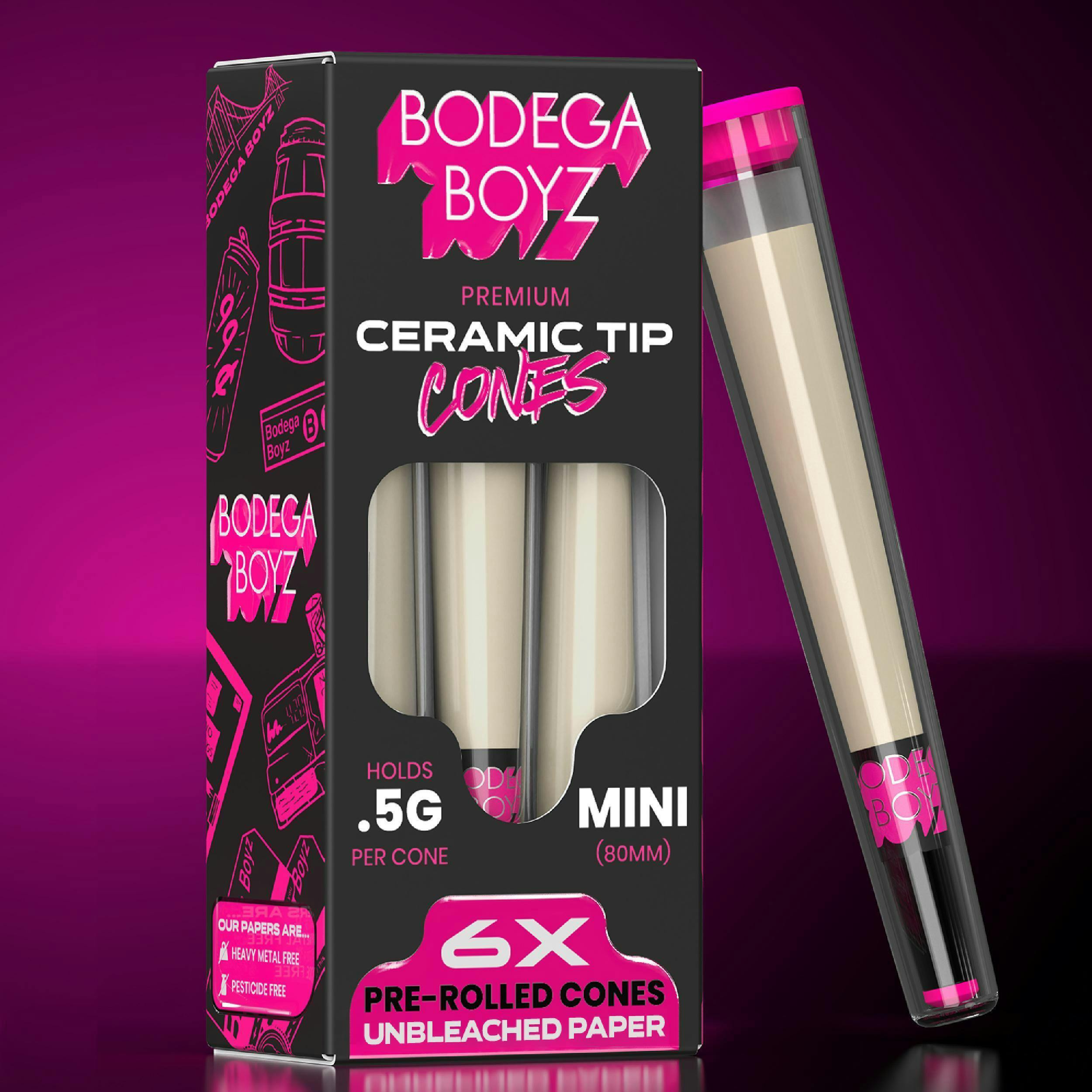 Bodega Boyz Unrefined Paper | Premium Cones with Ceramic Tip | Mini 0.5G | 80mm | 6pk