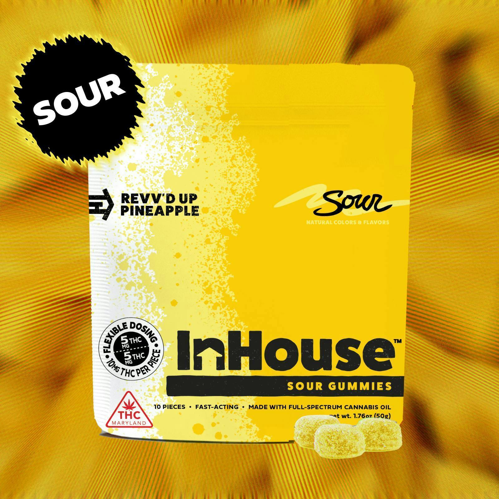 InHouse - Sour Pineapple - 10 x 40mg Gummies 10pk (400mg)