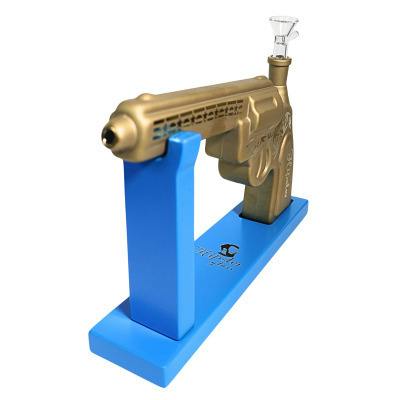 11" HIPSTER GLASS TOBACCO WATER PIPE GALAXY GLOW PISTOL DESIGN : GOLD